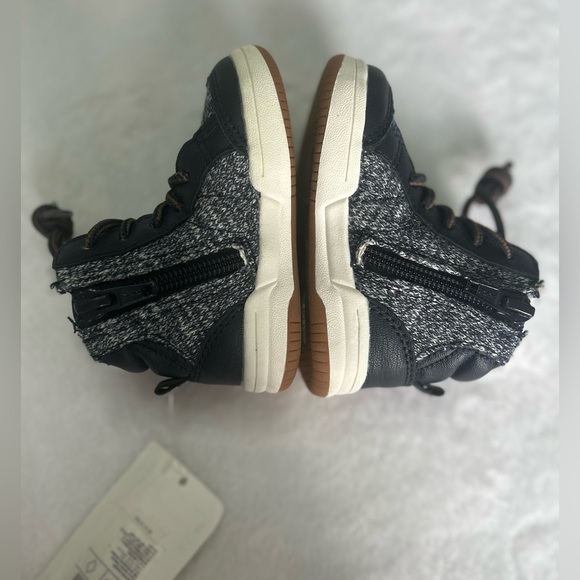 H&M Toddler Kids 2.5-3.5 Navy Blue/Brown Boots white faux fur inside side zipper - Picture 4 of 8